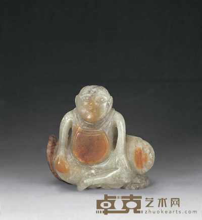 清中期 玉童子戏兽摆件 长5cm